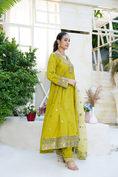 Lime Glow – Embroidered 3Pc Suit