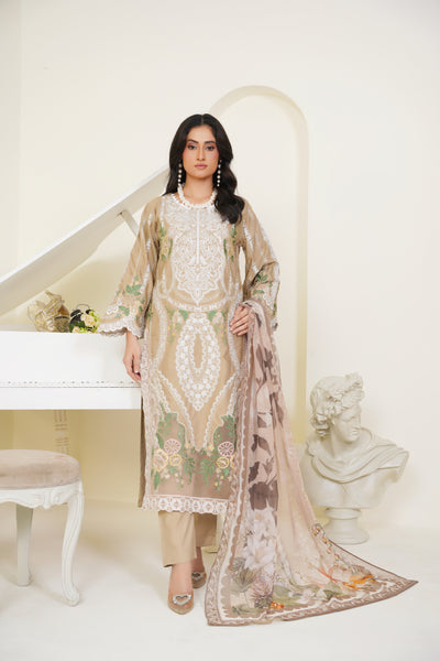 Emira – Beige 3Pc Embroidered Stone Linen Suit