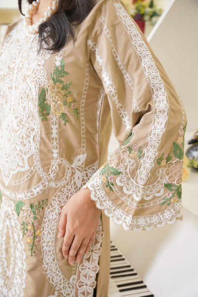 Emira – Beige 3Pc Embroidered Stone Linen Suit